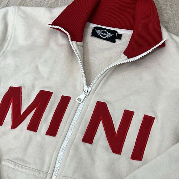 Mini Cooper Beige Red Full Zip Jacket Women Small Spell Out MINI Logo - Picture 5 of 9